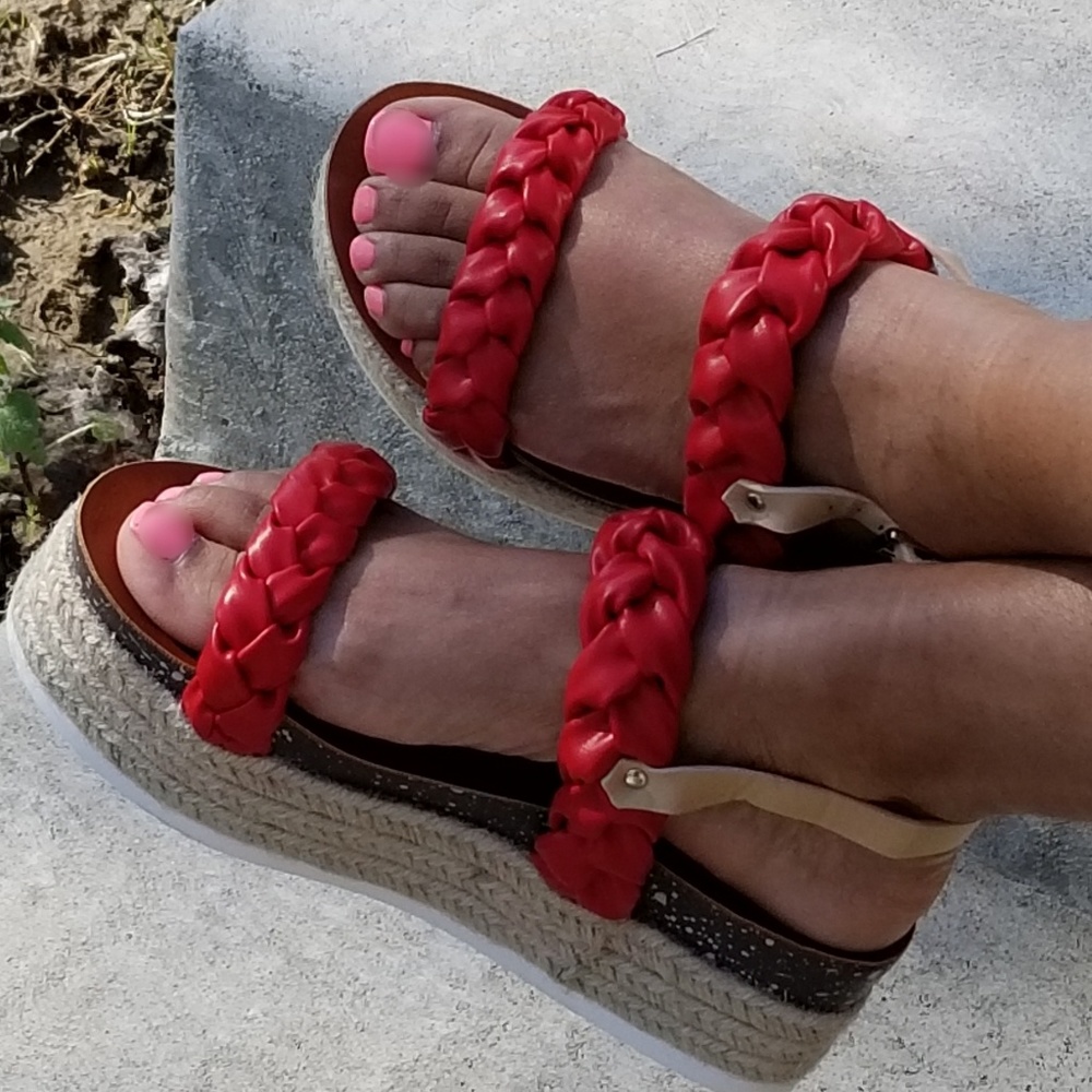 Red Braided Platform Sandals
